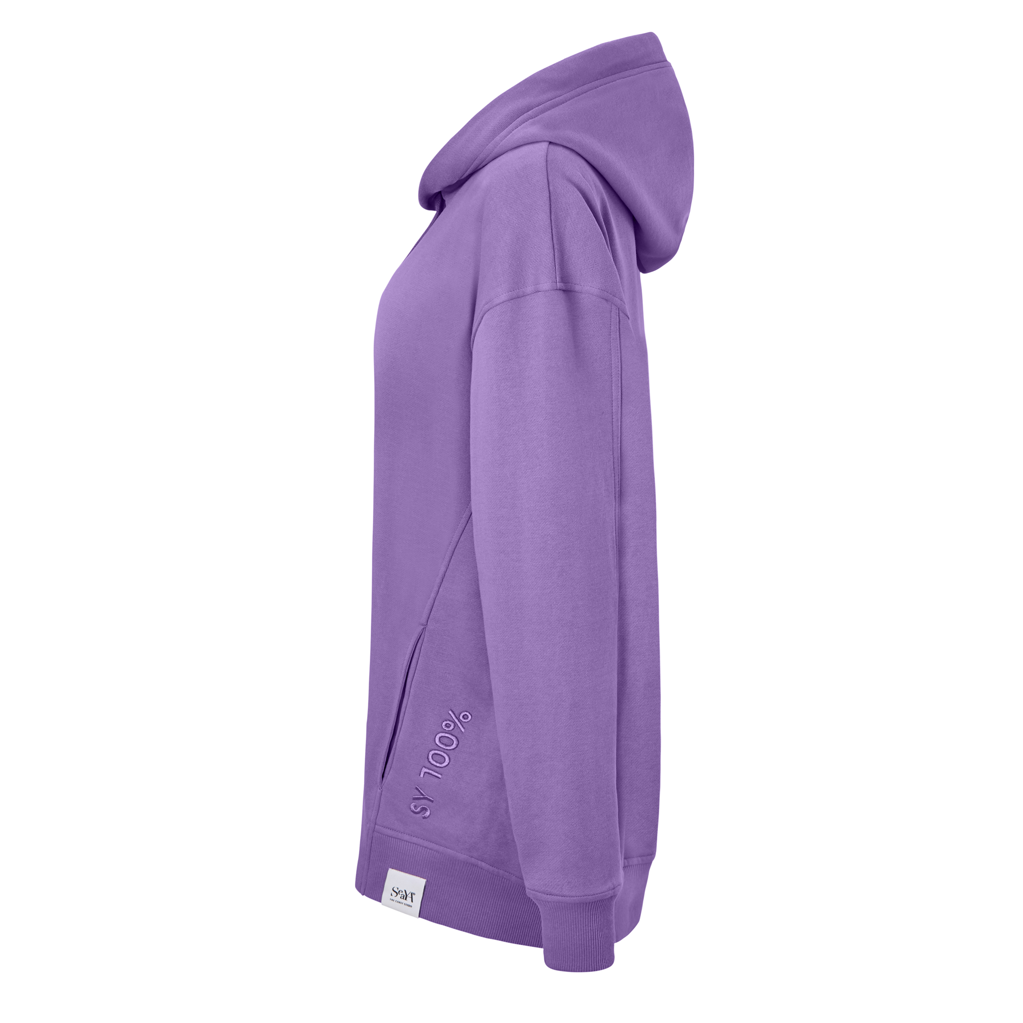 lila Hoodie aus Organic Cotton mit Stickerei
