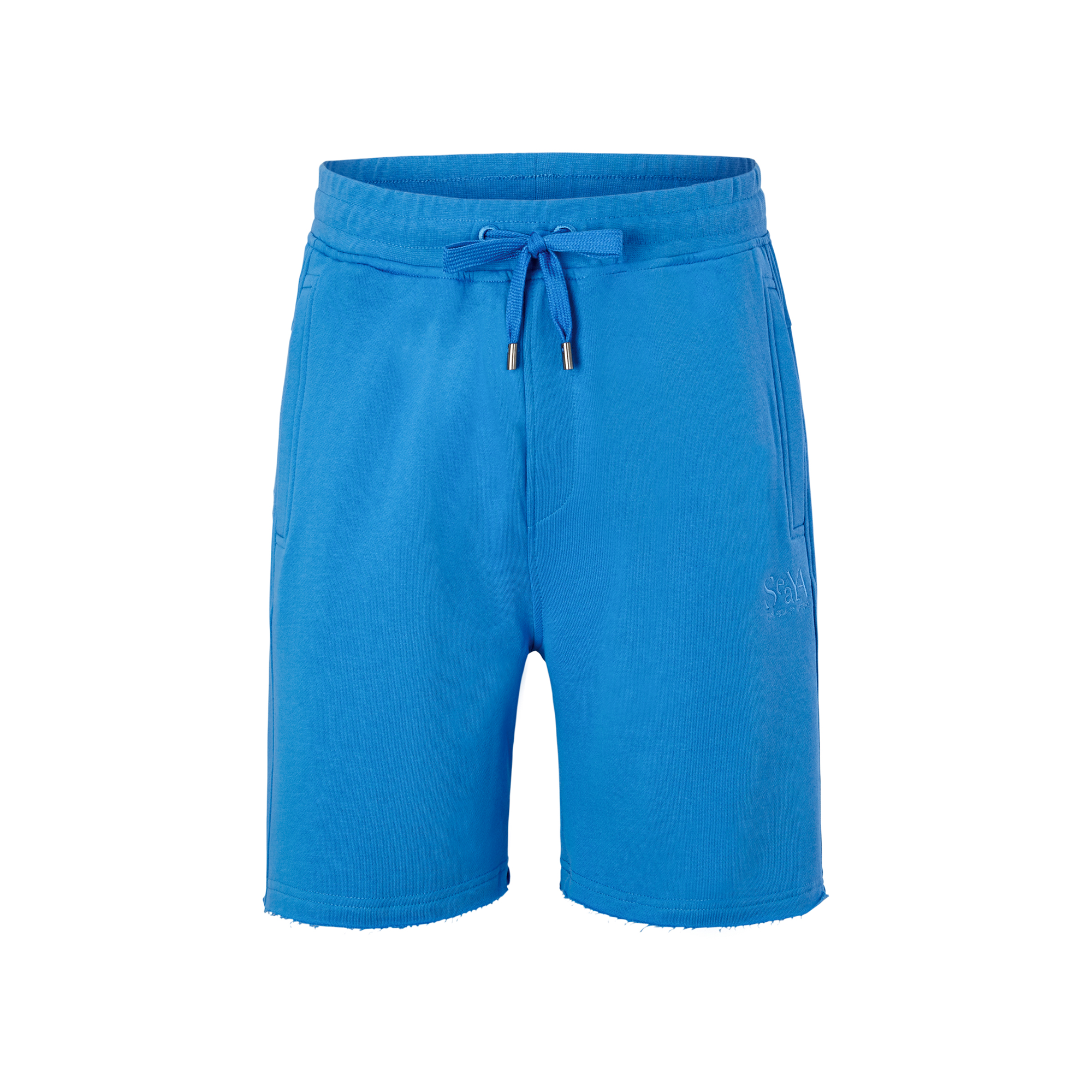 blaue Sweatshorts/Bermudas aus Organic Cotton mit Stickerei