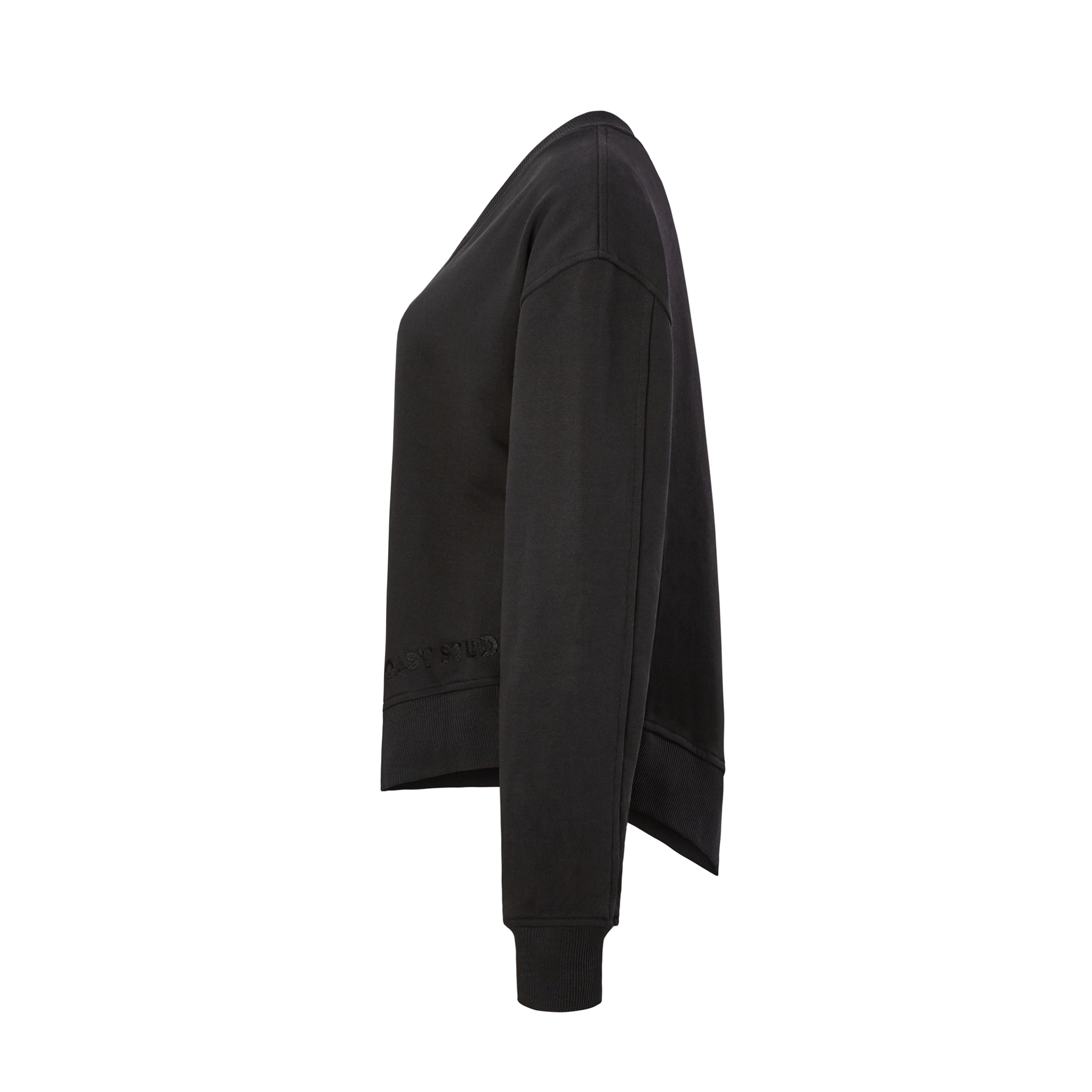 schwarzes Sweatshirt Poncho aus Organic Cotton mit Stickerei
