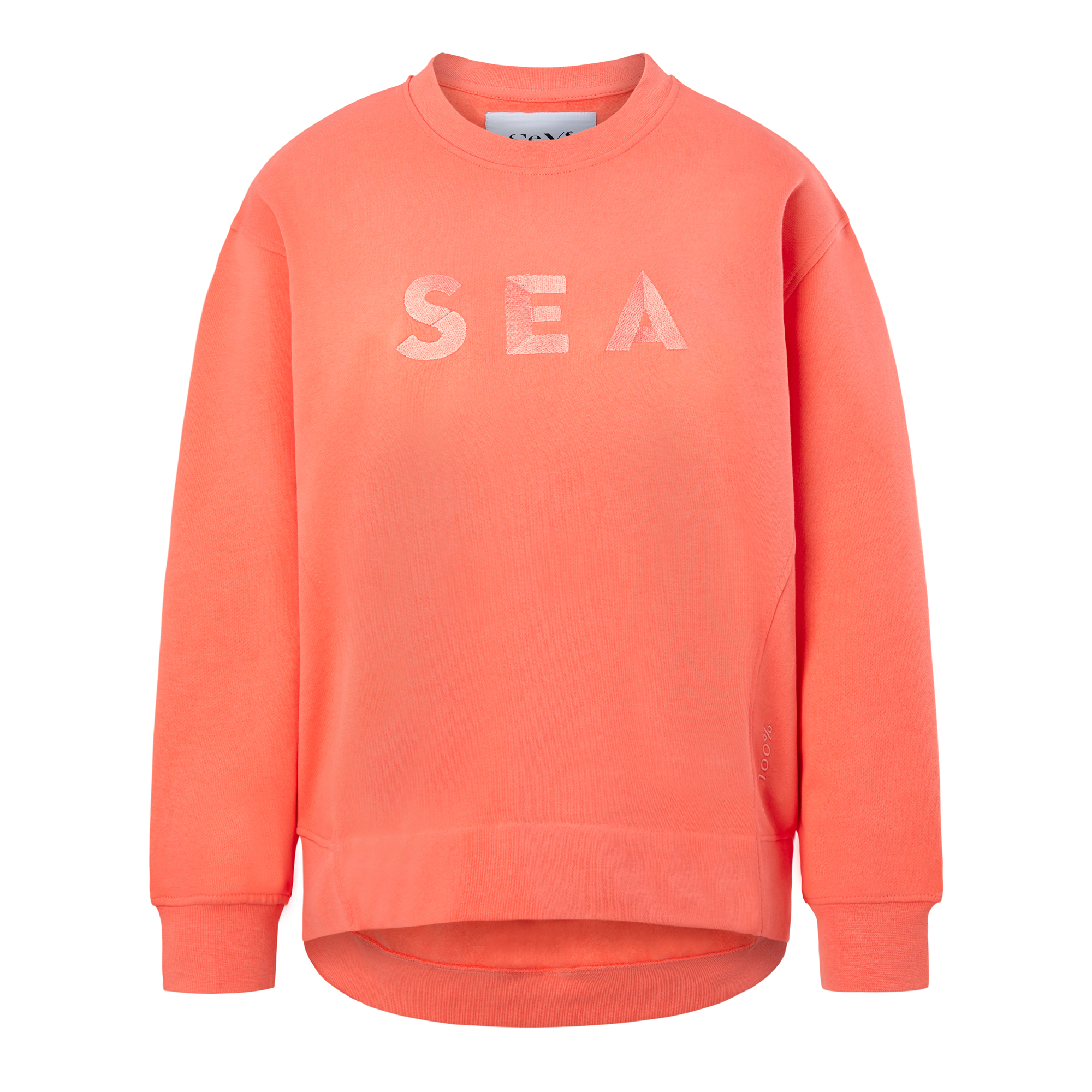 korallfarbenes Sweatshirt aus Organic Cotton mit Stickerei