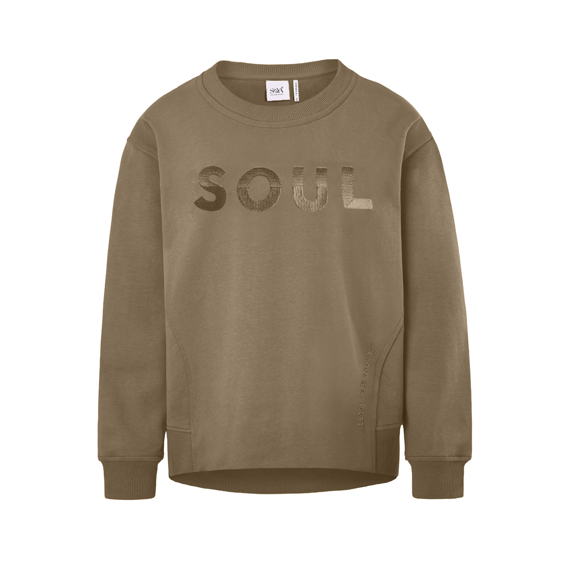 khaki Sweatshirt aus Organic Cotton mit Stickerei SOUL