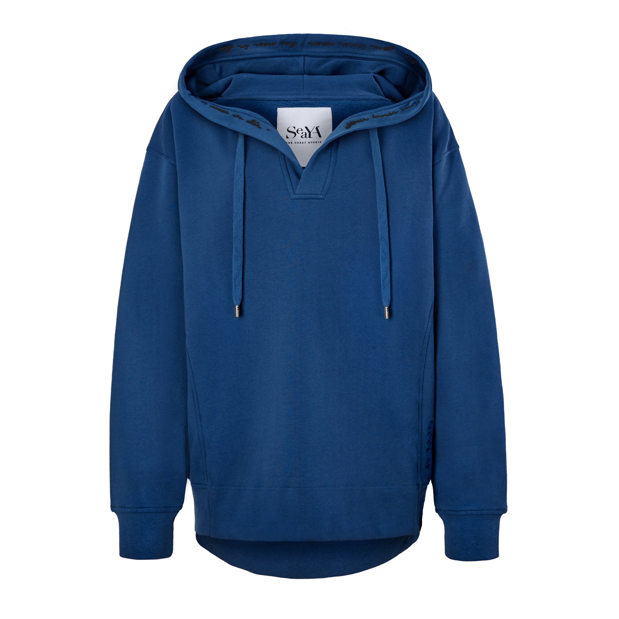 dunkelblaues Hoodie aus Organic Cotton mit Stickerei