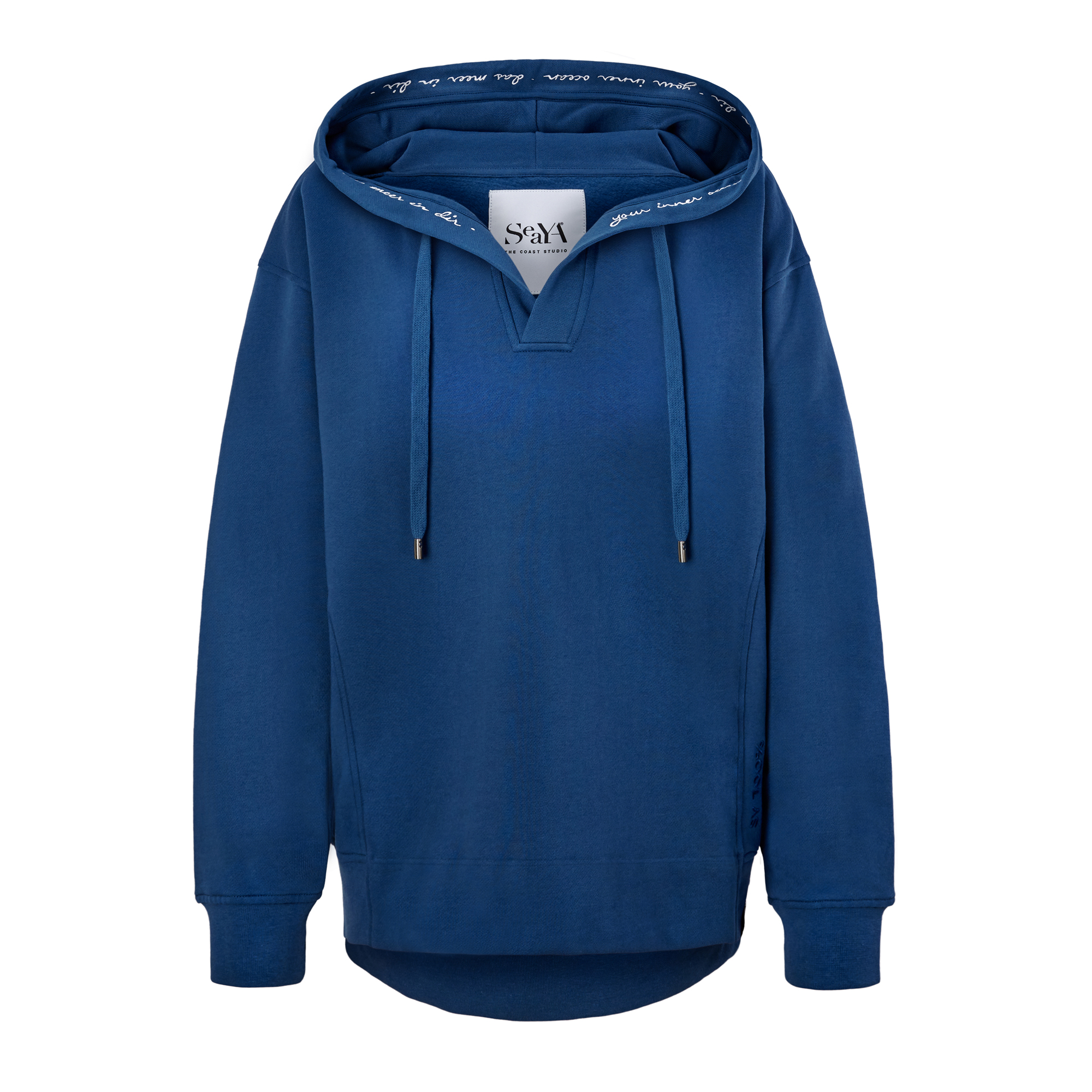 dunkelblaues Hoodie aus Organic Cotton mit Stickerei
