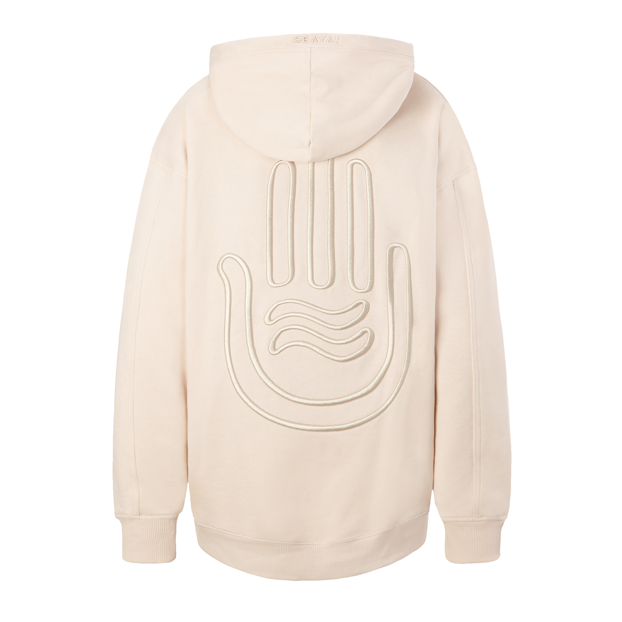 sandweißes Hoodie aus Organic Cotton mit Stickerei