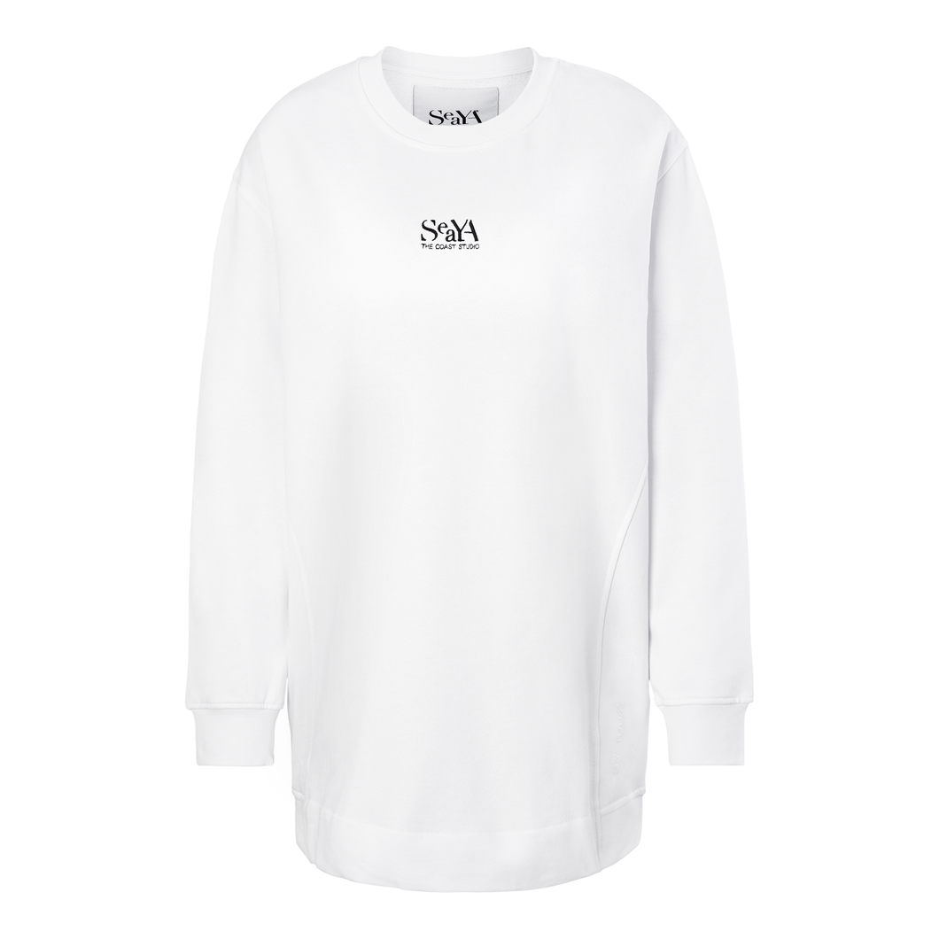 Yoga Sweatshirt lang in Weiß aus Organic Cotton mit Stickerei