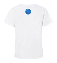 Lade das Bild in den Galerie-Viewer, T-Shirt weiß Biobaumwolle Stickerei blau
