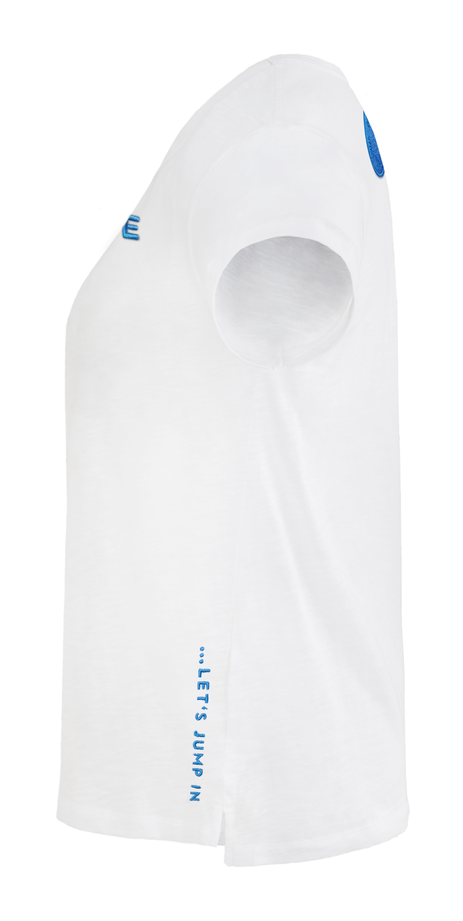 weißes T-Shirt aus Organic Cotton mit blauer Stickerei